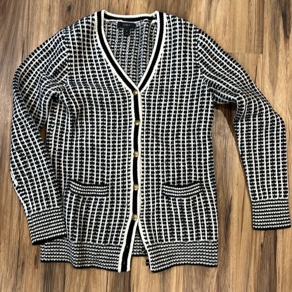 J. Crew Black and White Striped Cardigan